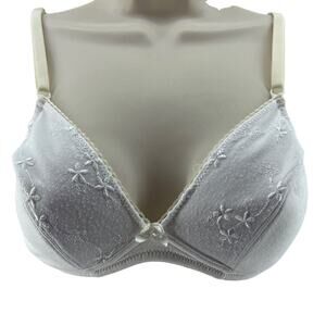 Vintage Bestforms White Cotton Bra Embroidered Floral Wireless Womens Size 34B